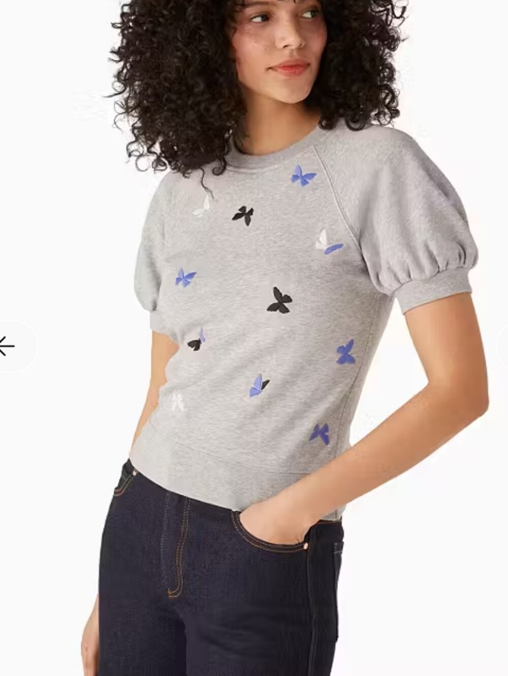 Kate Spade Embroidered Butterfly Short Puff Sleeve Sweatshirt